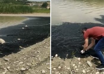 Tasa yaratan imaj: Boğazköy Barajı’nın yüzeyi siyaha büründü