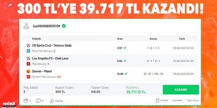 3 maçla 39 bin 717 TL kazanan iddaa kuponu! Misli misli oynadı, misli misli kazandı…