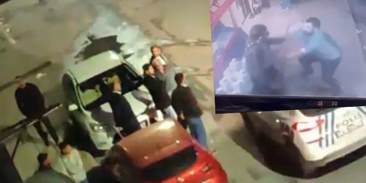 İki küme ortasında falçatalı, tekmeli hengame kamerada