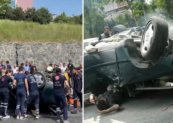 İstanbul’da feci kaza! Ağaca çarpan araba takla attı, 5 kişi yaralandı