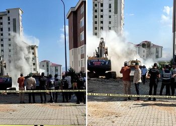 Korkutan anlar! Hasarlı bina sağlam binanın üzerine devrildi