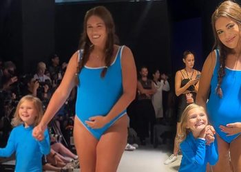 Podyumda bebeğini emzirmişti… Ünlü model artık de karnı burnunda defileye çıktı