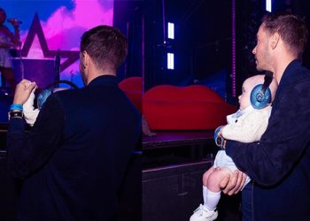 Sosyetik hoş sahnelere döndü, eşi onu kucağında minik oğullarıyla izledi