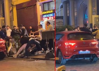 Taksim’de iki kümenin tekmeli yumruklu hengamesi kamerada