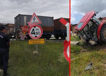 Tren, hemzemin geçitte traktöre çarptı