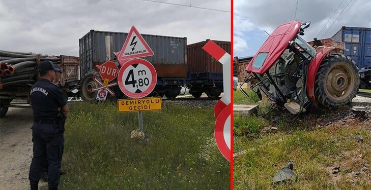 Tren, hemzemin geçitte traktöre çarptı