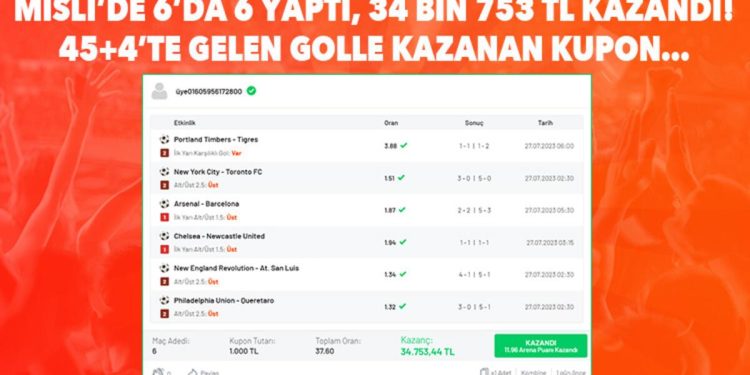 6 maçlık iddaa kuponu 45+4’te gelen golle kazandı! 34 bin 753 TL…