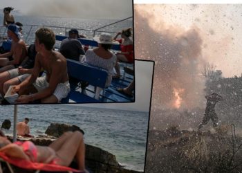 Yunanistan günlerdir cehennemi yaşıyor… İmgeler toplumsal medyada infial yarattı! Alevler ile çaba sürerken tatile devam ettiler