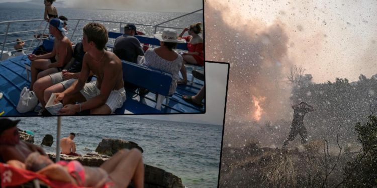 Yunanistan günlerdir cehennemi yaşıyor… İmgeler toplumsal medyada infial yarattı! Alevler ile çaba sürerken tatile devam ettiler