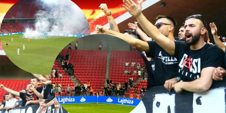 Tirana – Beşiktaş maçında iki kulüp taraftarları ortasında kavga! Kadrolar soyunma odasına gitti, maç geç başladı