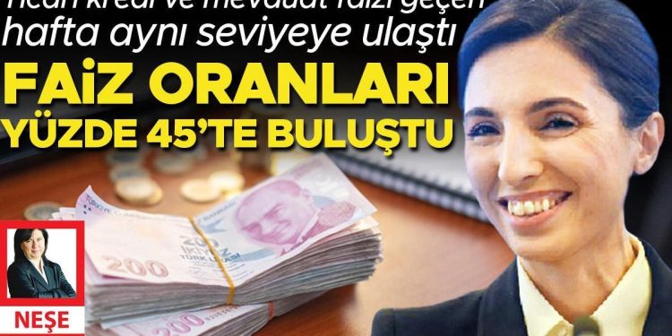 Faiz oranları yüzde 45’te buluştu… Ticari kredi ve mevduat faizi geçen hafta tıpkı düzeye ulaştı