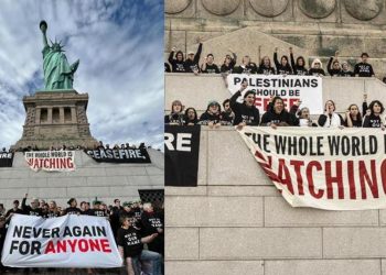 Özgürlük Heykeli önünde Filistin’e takviye