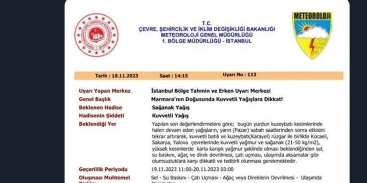 Sakarya Valiliği’nden uyarı! Daha tesirli olacak… Kuvvetli yağmur ve sağanak (21-50 kg/m2)