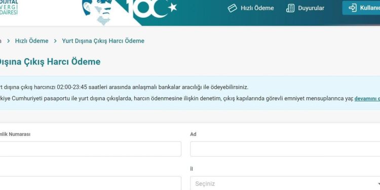 YURT DIŞINA ÇIKIŞ HARCI ÖDEME: 2023-2024 çıkış harcı ödeme ekranı