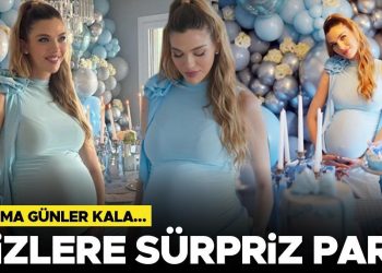 Doğuma günler kaldı… İkizler için sürpriz parti