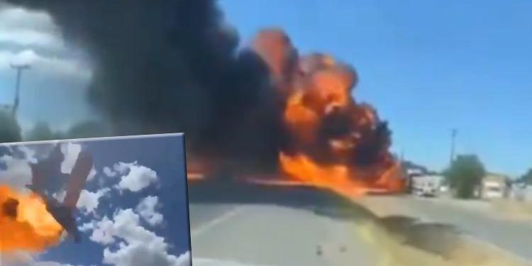 İnanılmaz manzara: Uçak alevler içinde otobana düştü!